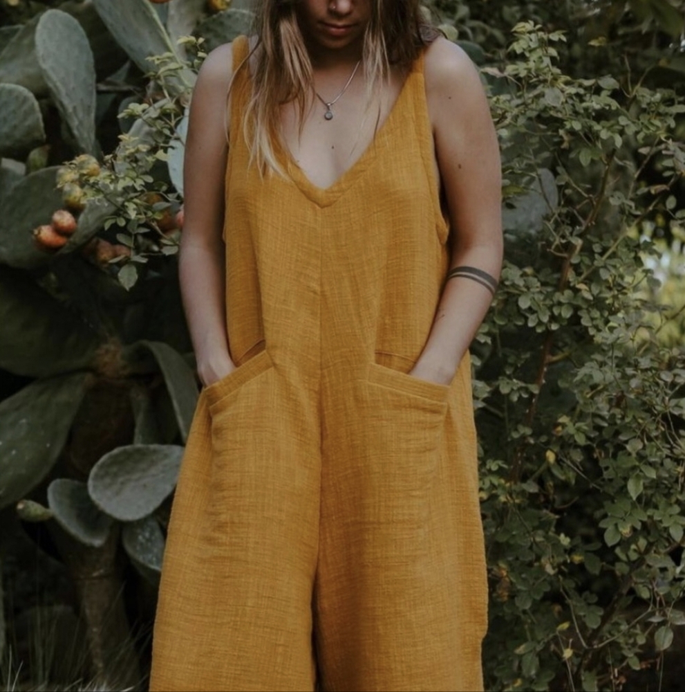 Myrah Penaloza Gold Kundalini Cotton Jumpsuit Romper